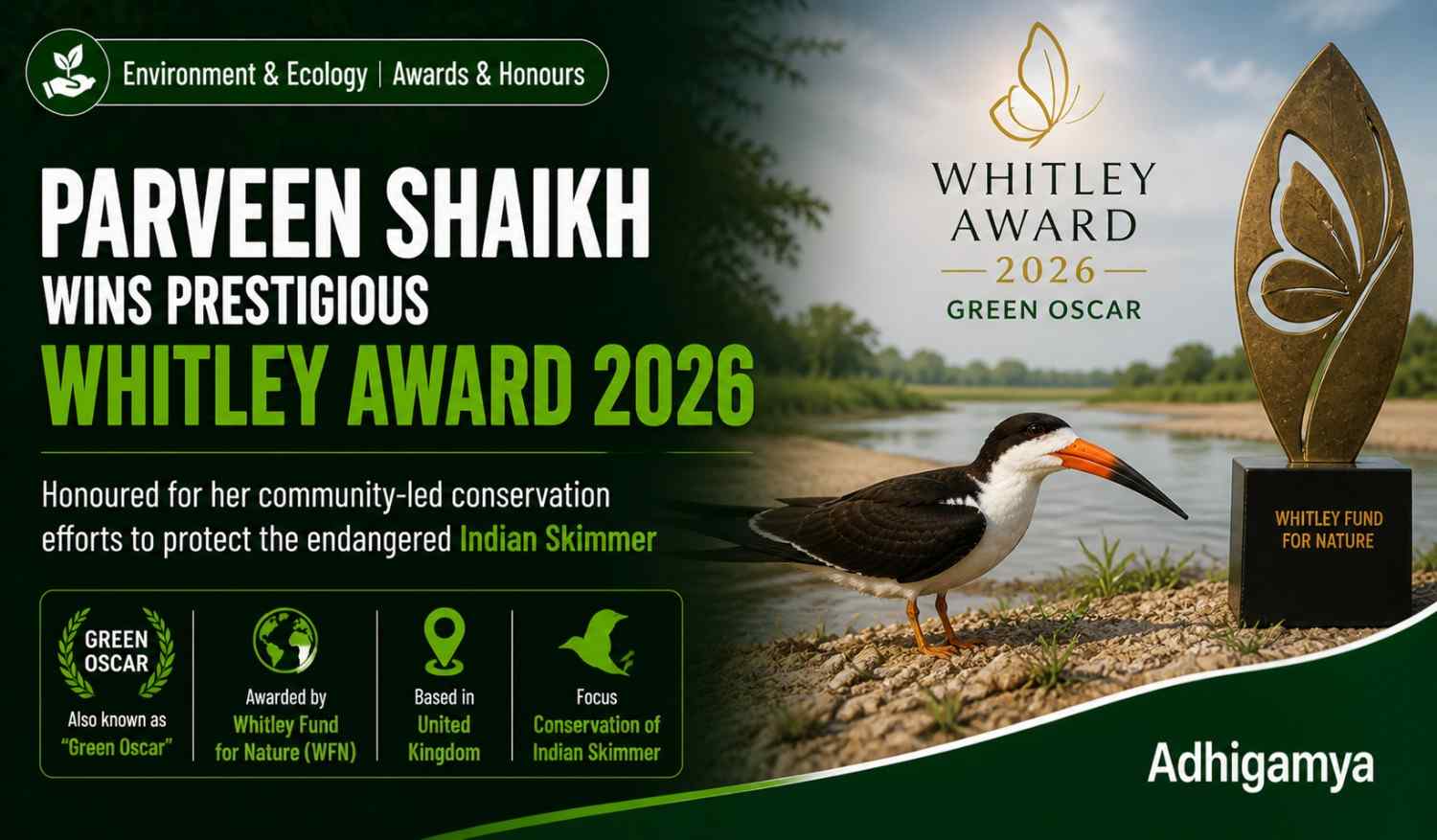 Parveen Shaikh Wins Whitley Award 2026 for Conservation of Indian Skimmer
